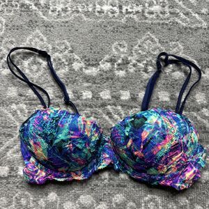 Victorias Secret PINK Date Pushup Bra Multicolor Lace 32B Neon Colorful Sexy